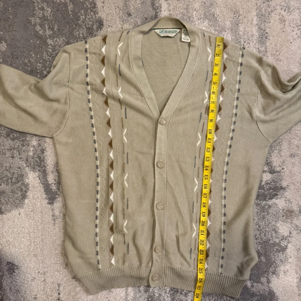 Haband Vintage Beige Cardigan with Geometric Pattern